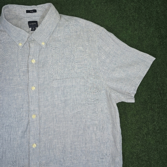 J. Crew | Slim Fit Short-Sleeve Baird McNutt Irish-Linen Blend Mens Casual Shirt - Picture 9 of 15
